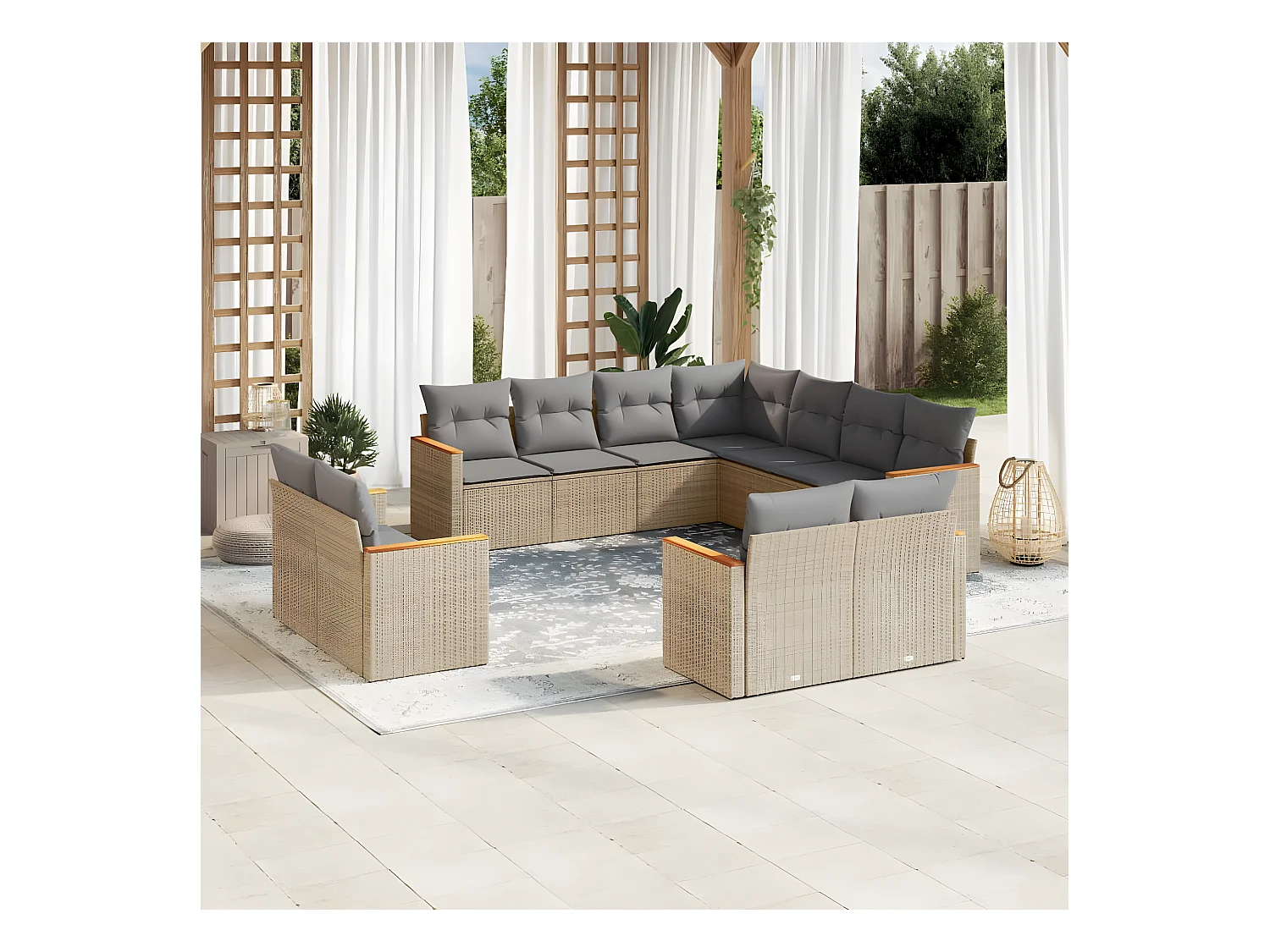 Salon de jardin 11 pcs avec coussins beige résine tressée