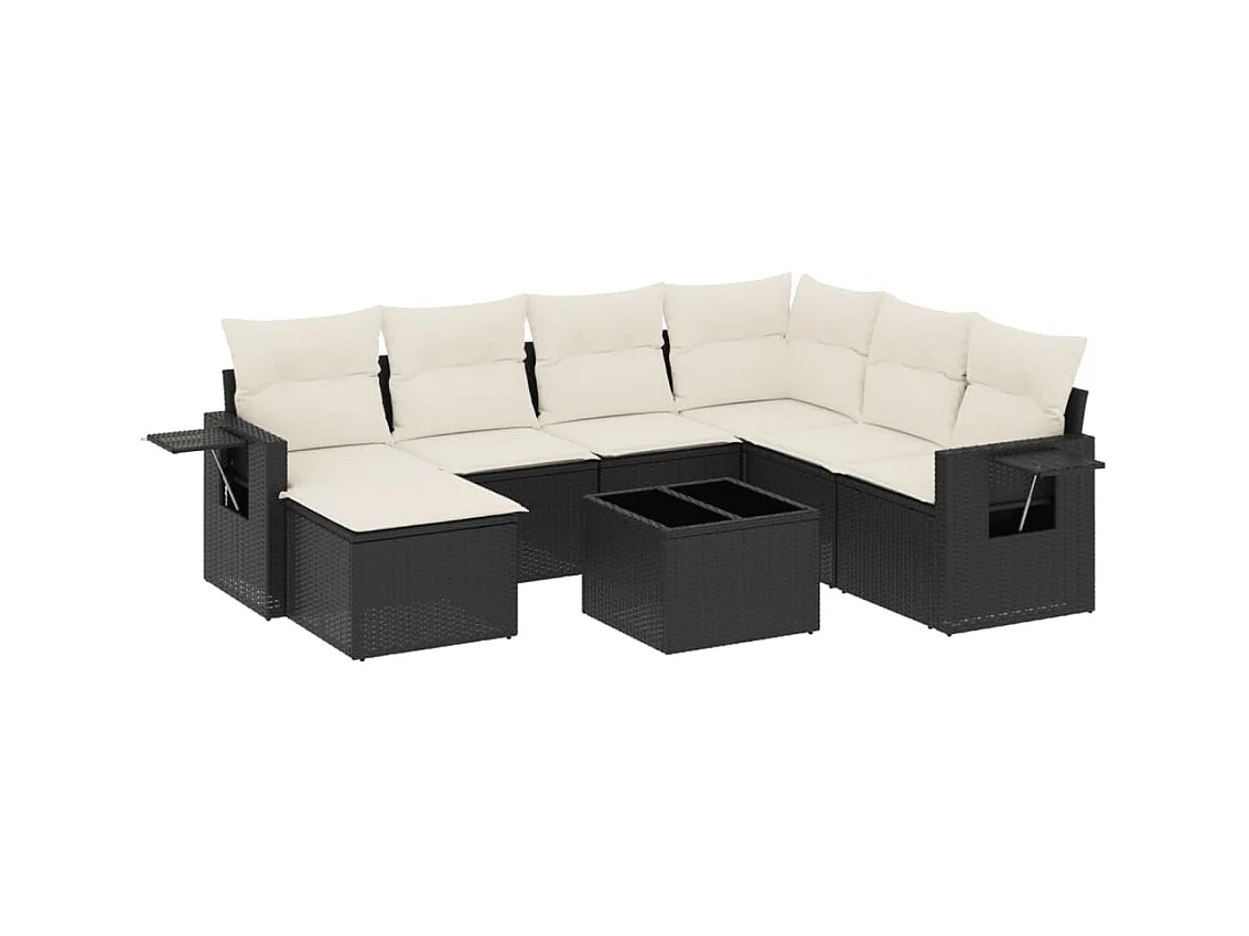 Salon de jardin 8 pcs avec coussins noir résine tressée
