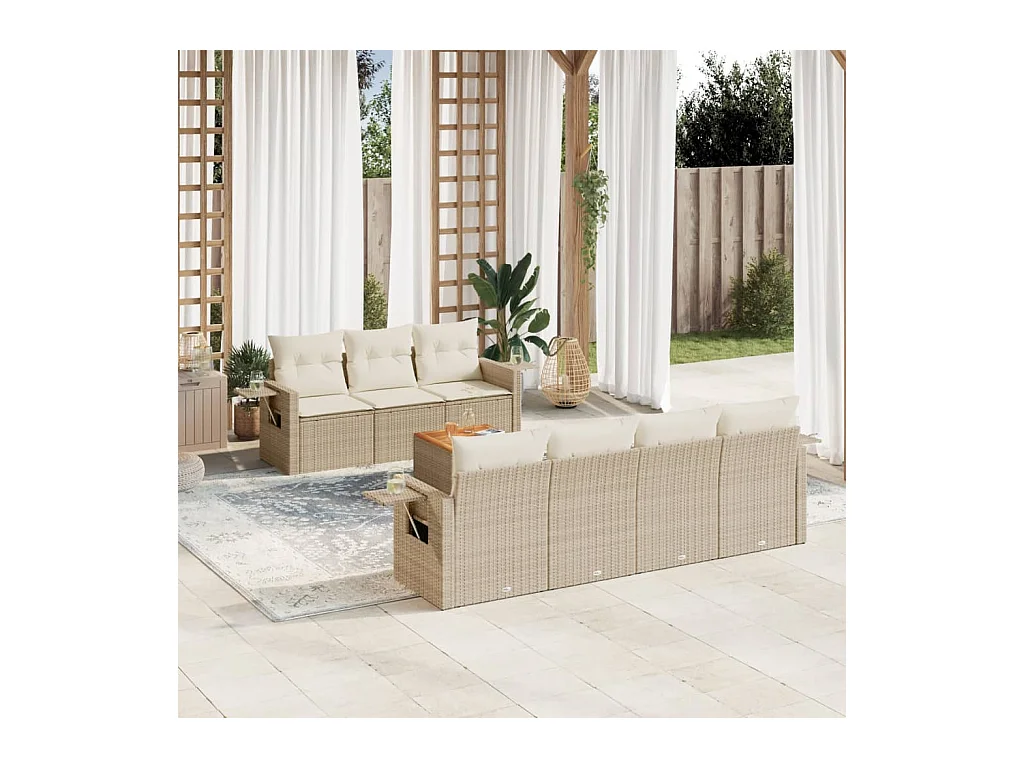 Salon de jardin avec coussins 8 pcs beige résine tressée