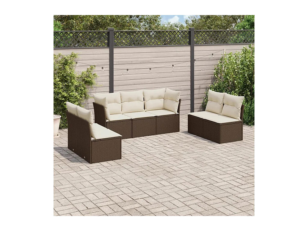 7-tlg. Garten-Sofagarnitur mit Kissen Braun Poly Rattan