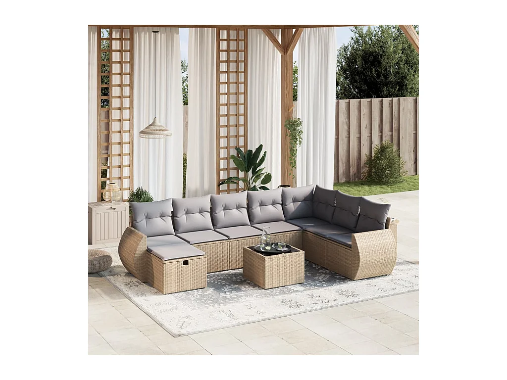 Salon de jardin avec coussins 9pcs mélange beige résine tressée