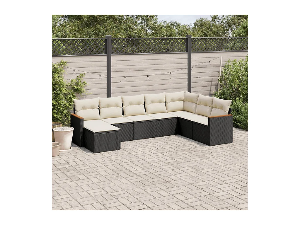 Salon de jardin 8 pcs avec coussins noir résine tressée
