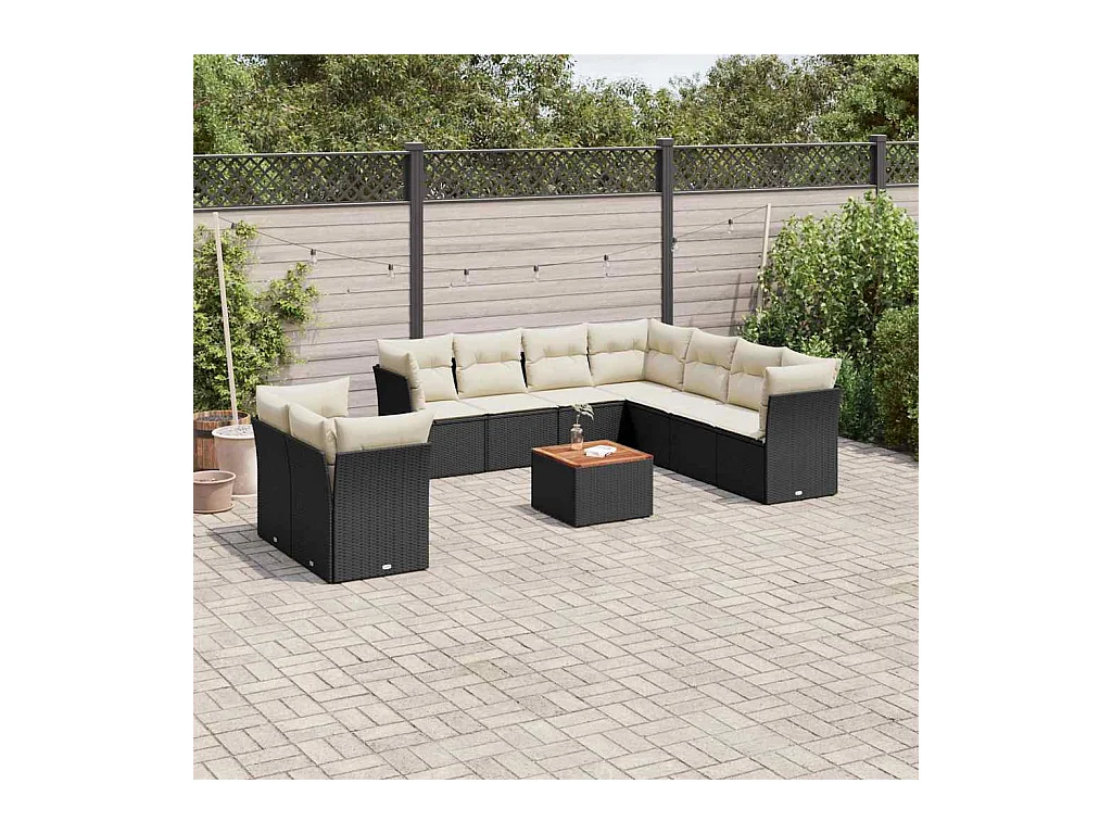 Set Divani da Giardino 11 pz con Cuscini in Polyrattan Nero