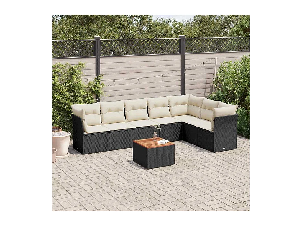 Set Divani da Giardino con Cuscini 8 pz Nero in Polyrattan