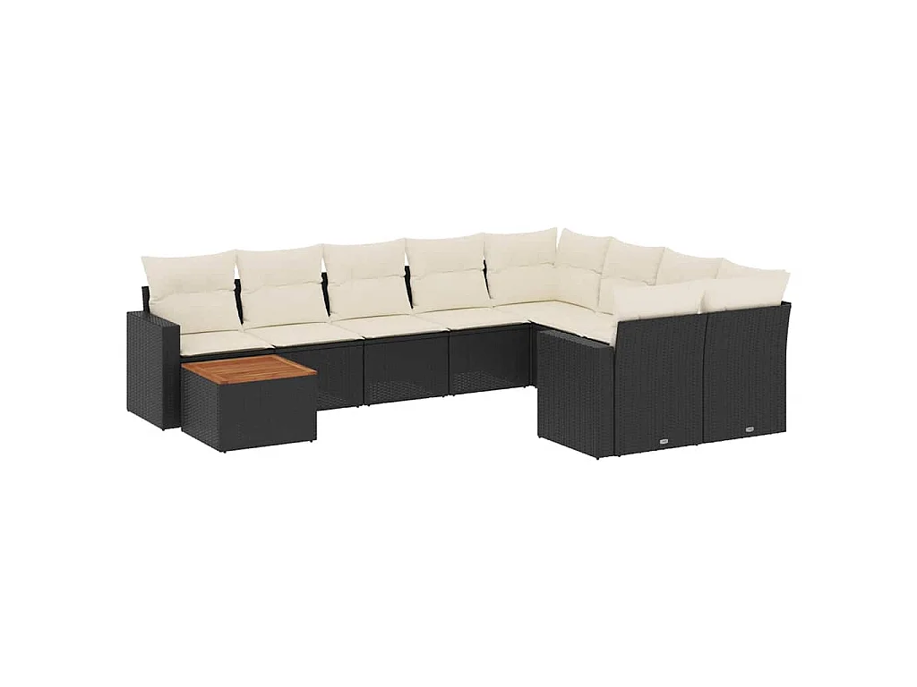 10-delige Loungeset met kussens poly rattan zwart
