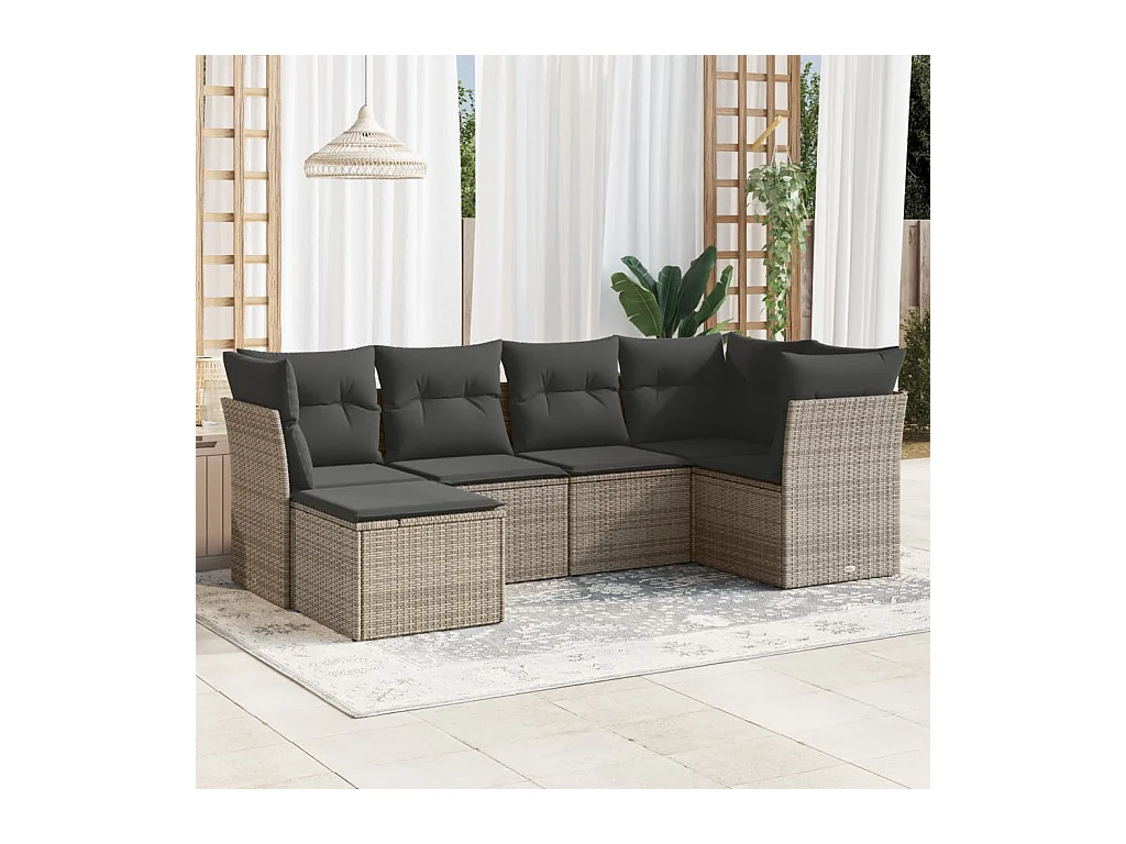Set Divano da Giardino 6 pz con Cuscini Grigio in Polyrattan