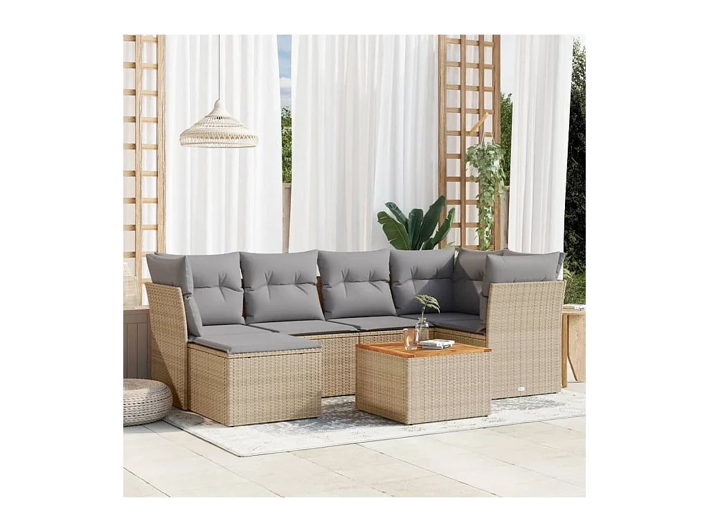 Salon de jardin avec coussins 7pcs mélange beige résine tressée