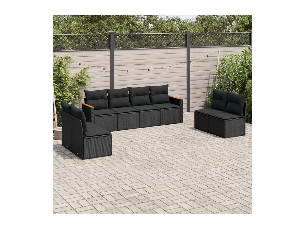 Salon de jardin 8 pcs avec coussins noir résine tressée