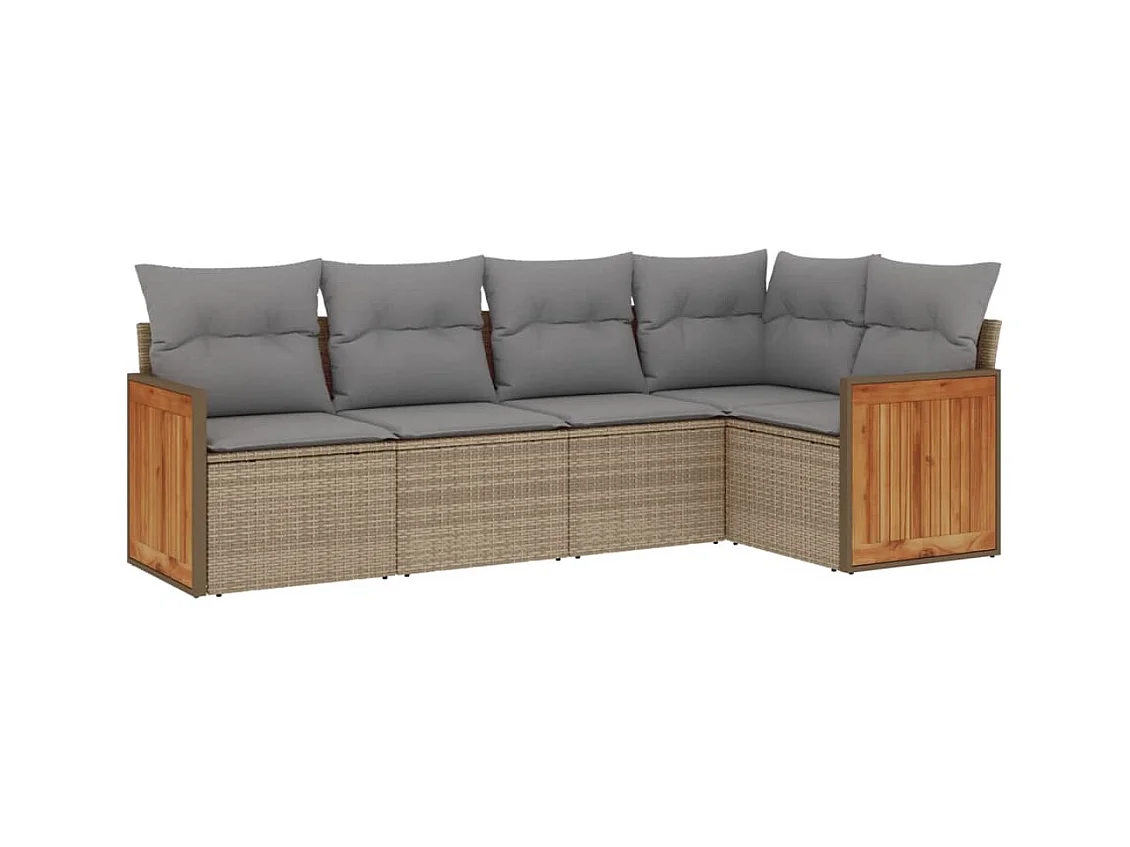 Salon de jardin avec coussins 5 pcs beige résine tressée