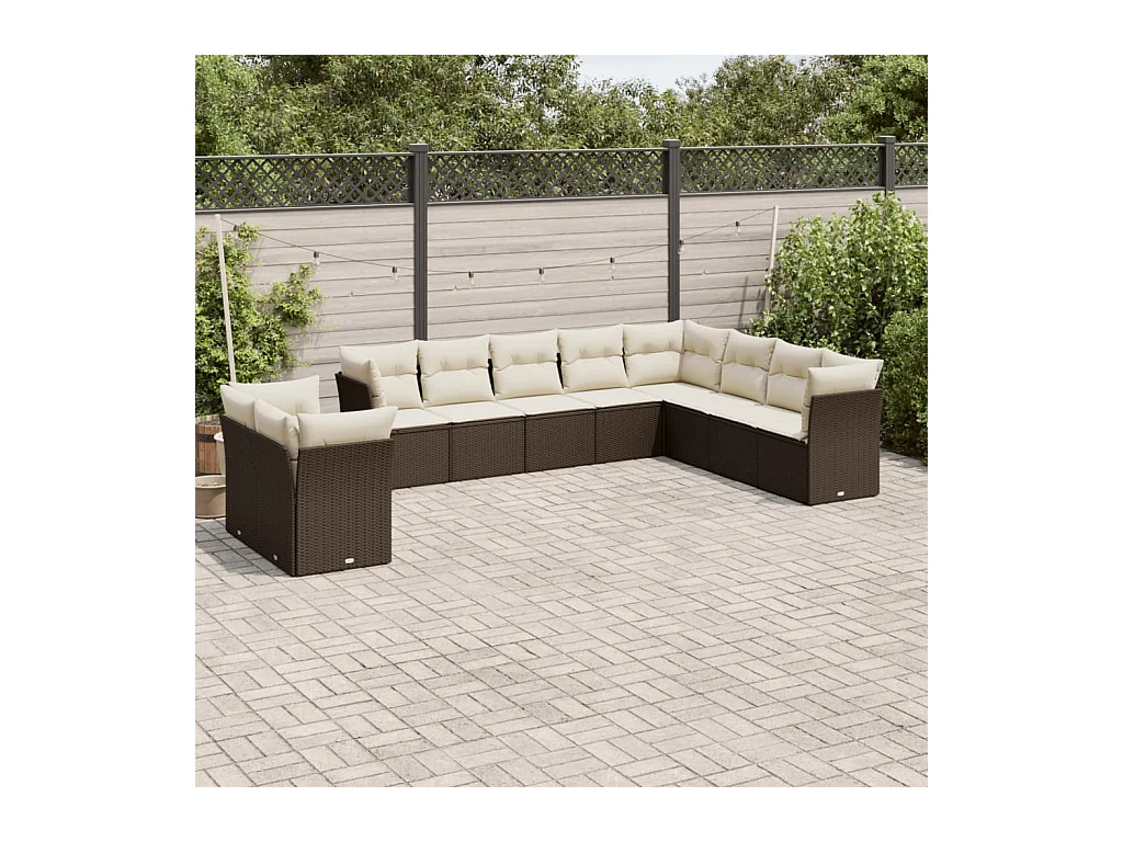 Set Divani da Giardino 10pz con Cuscini in Polyrattan Marrone