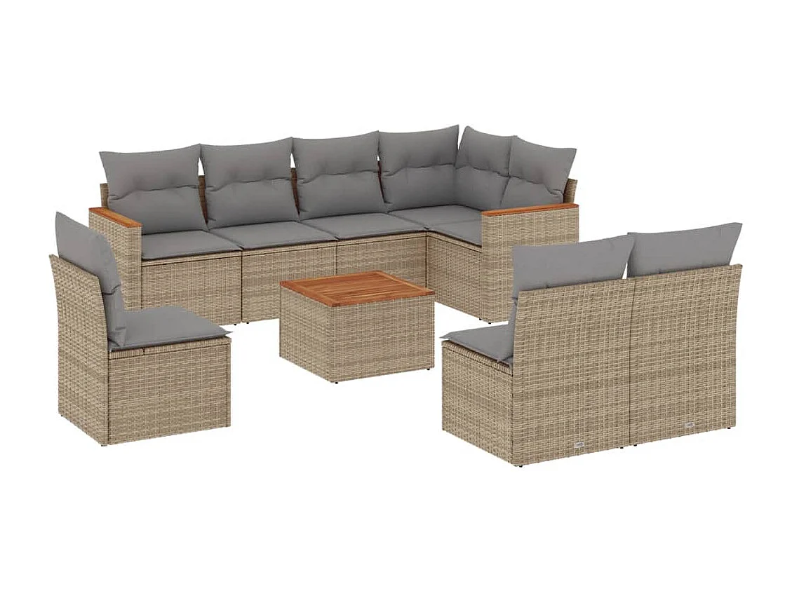 9-delige Loungeset met kussens poly rattan beige