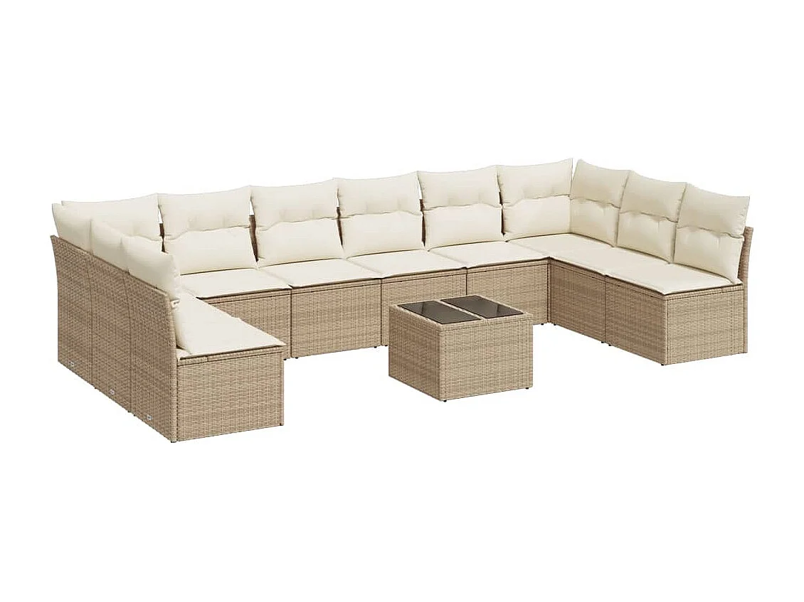 Set Divani da Giardino 11 pz con Cuscini Beige in Polyrattan