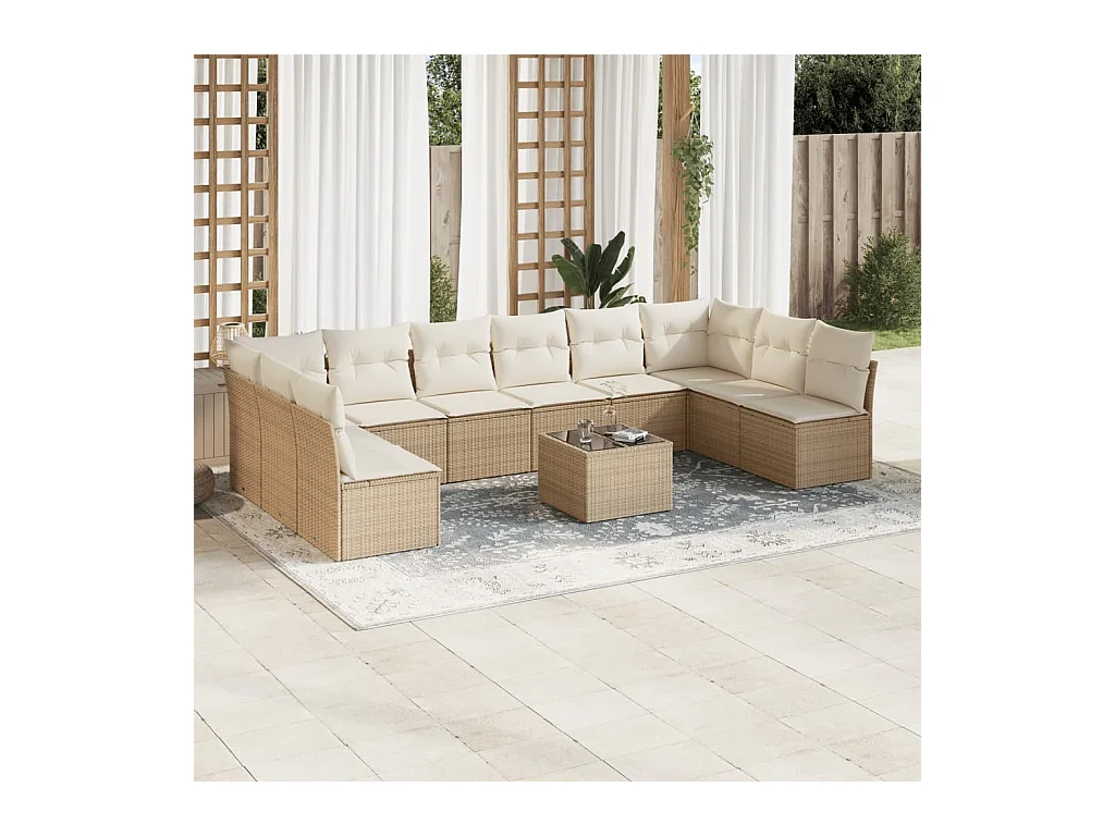 11-delige Tuinset met kussens poly rattan beige
