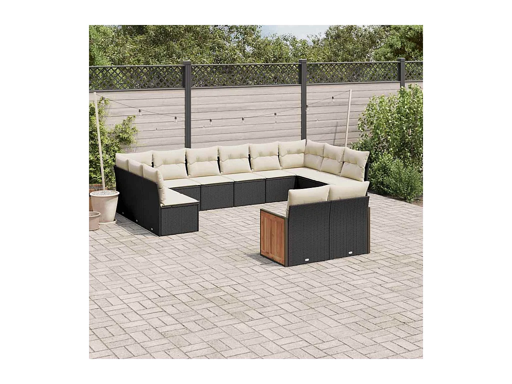 12-tlg. Garten-Sofagarnitur mit Kissen Schwarz Poly Rattan