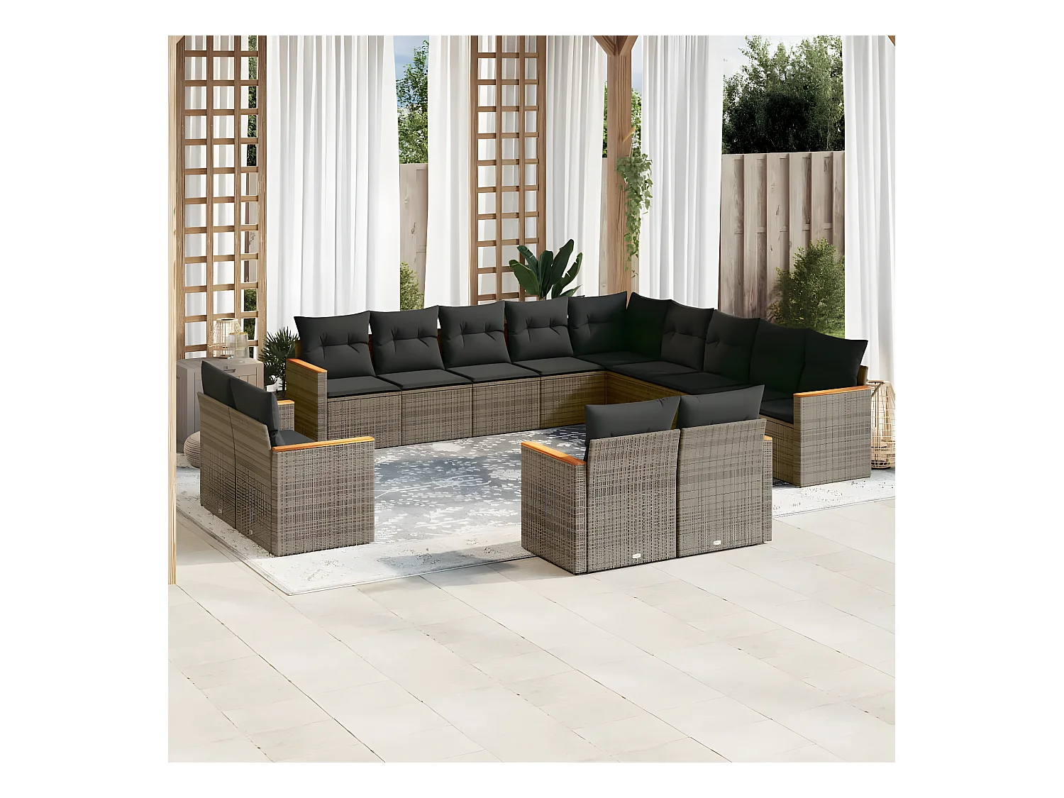 Salon de jardin avec coussins 13 pcs gris résine tressée
