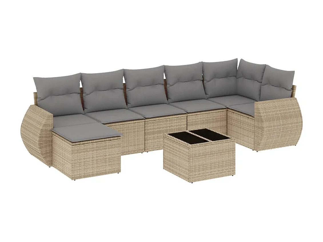 Set Divano da Giardino 8 pz con Cuscini Beige in Polyrattan