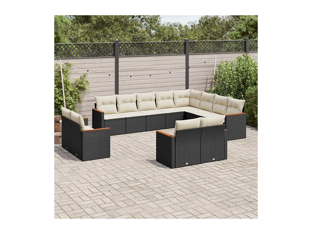 Salon de jardin 12 pcs avec coussins noir résine tressée