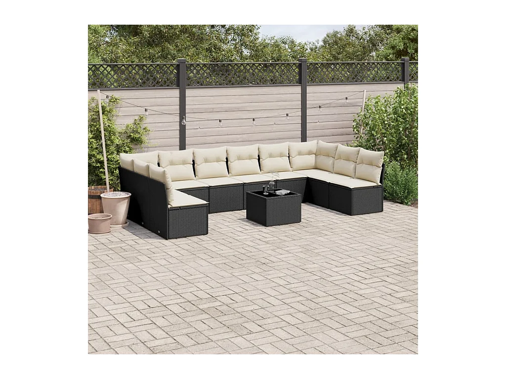 Set Divani da Giardino 11 pz con Cuscini in Polyrattan Nero