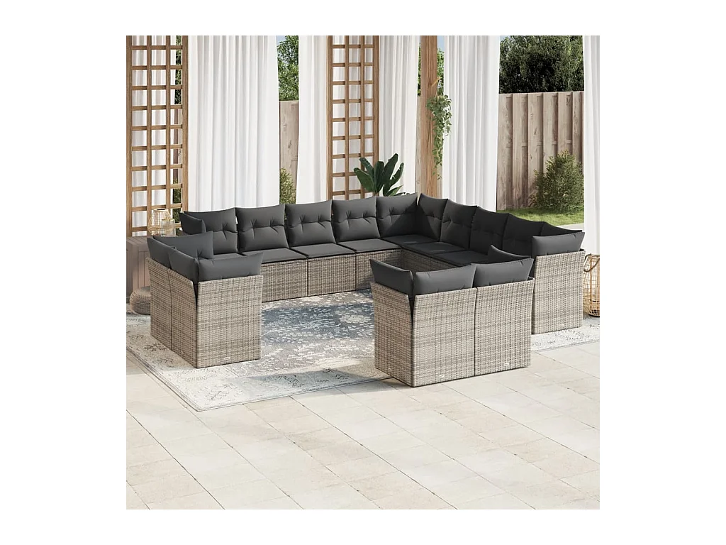 Set Divani da Giardino 13 pz con Cuscini Grigio in Polyrattan