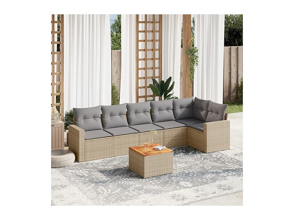 7-delige Loungeset met kussens poly rattan gemengd beige