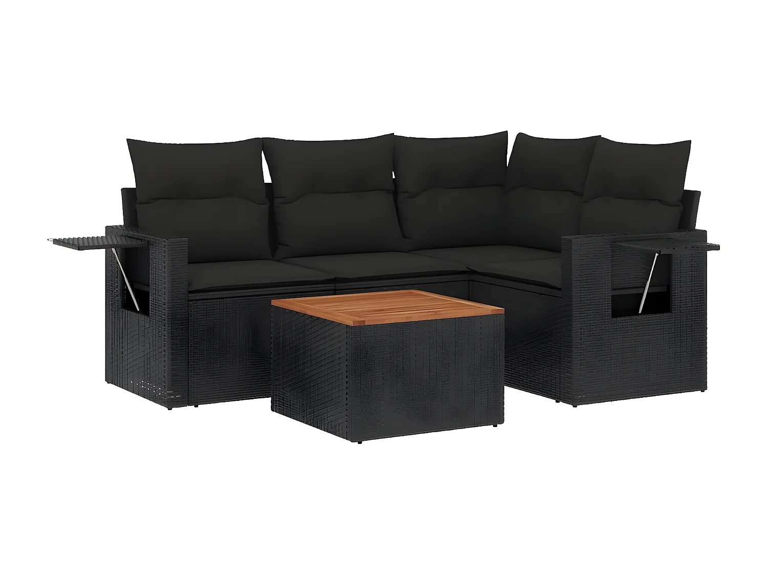 5-tlg. Garten-Sofagarnitur mit Kissen Schwarz Poly Rattan