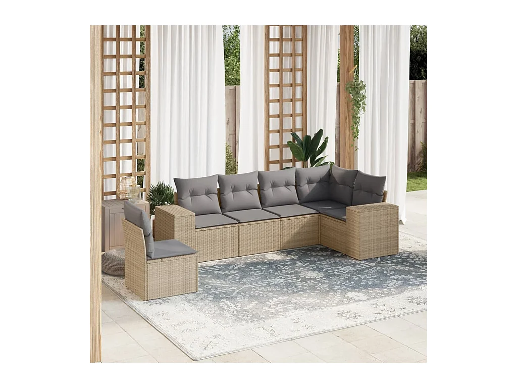 Salon de jardin avec coussins 6 pcs beige résine tressée