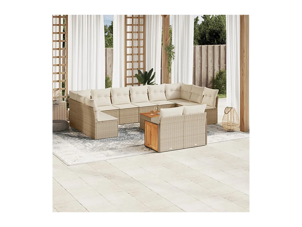 Salon de jardin avec coussins 13 pcs beige résine tressée