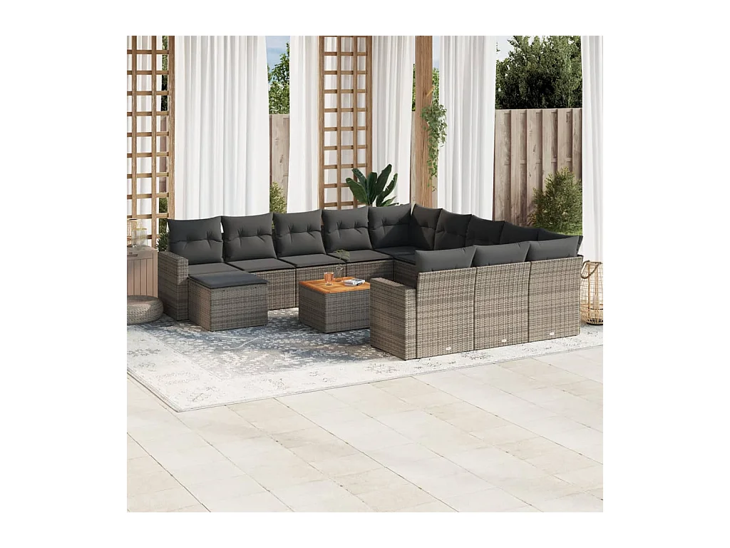 Set Divani da Giardino 13 pz con Cuscini Grigio in Polyrattan