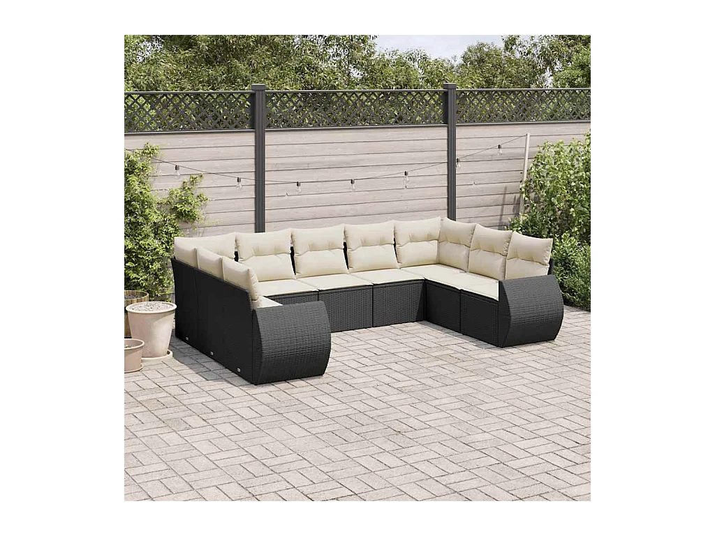 Set Divani da Giardino 9 pz con Cuscini Nero in Polyrattan