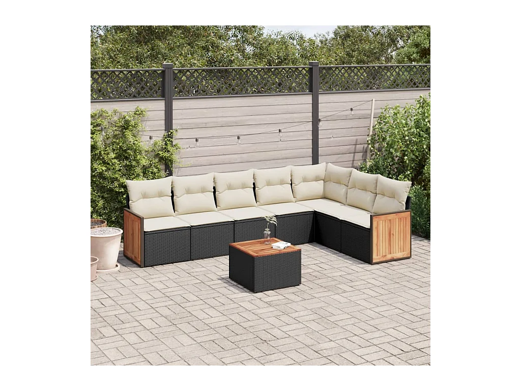 Salon de jardin 8 pcs avec coussins noir résine tressée