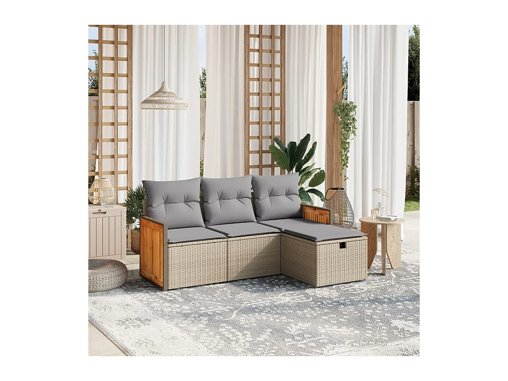 4-delige Loungeset met kussens poly rattan gemengd beige