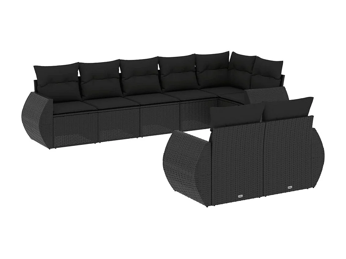 8-tlg. Garten-Sofagarnitur mit Kissen Schwarz Poly Rattan
