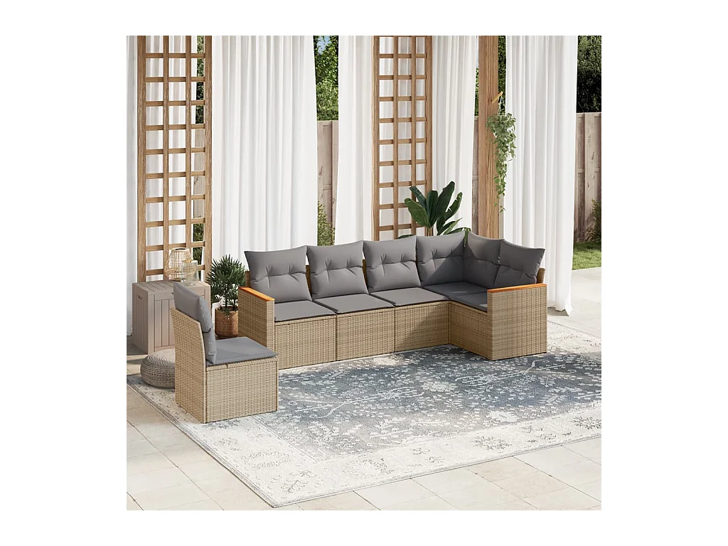Set Divano da Giardino 6 pz con Cuscini Beige Misto Polyrattan