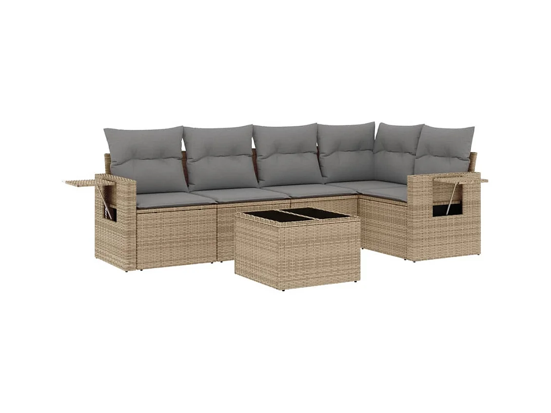 Salon de jardin avec coussins 6 pcs beige résine tressée