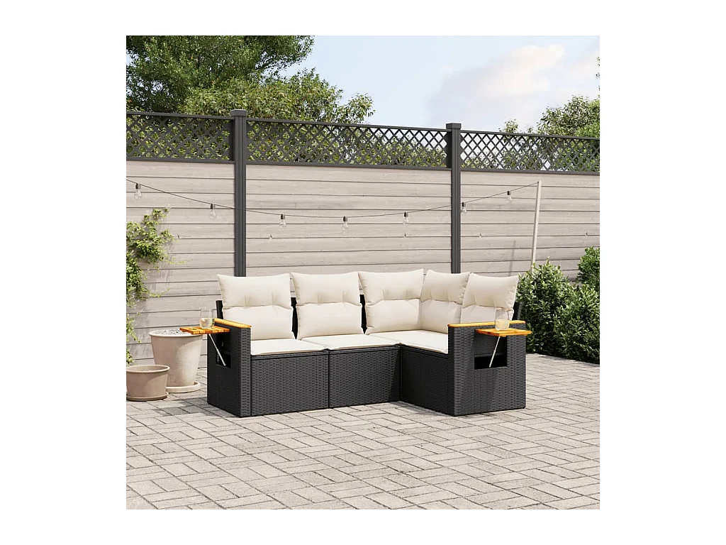 4-tlg. Garten-Sofagarnitur mit Kissen Schwarz Poly Rattan