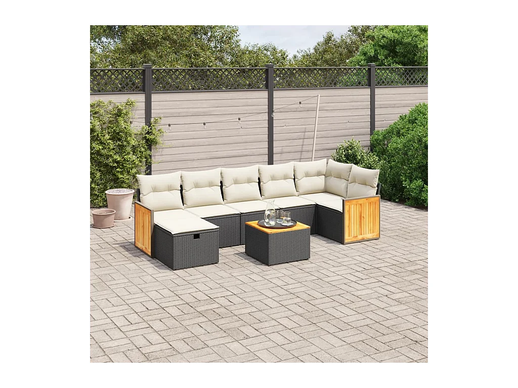 Salon de jardin 8 pcs avec coussins noir résine tressée