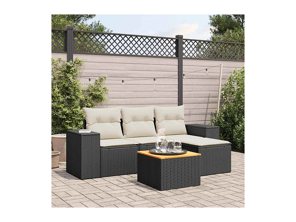 Set Divani da Giardino 5 pz con Cuscini in Polyrattan Nero