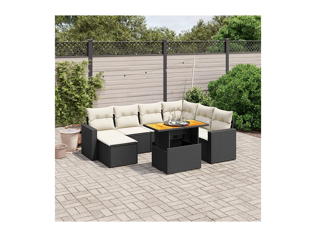 Salon de jardin 8 pcs avec coussins noir résine tressée