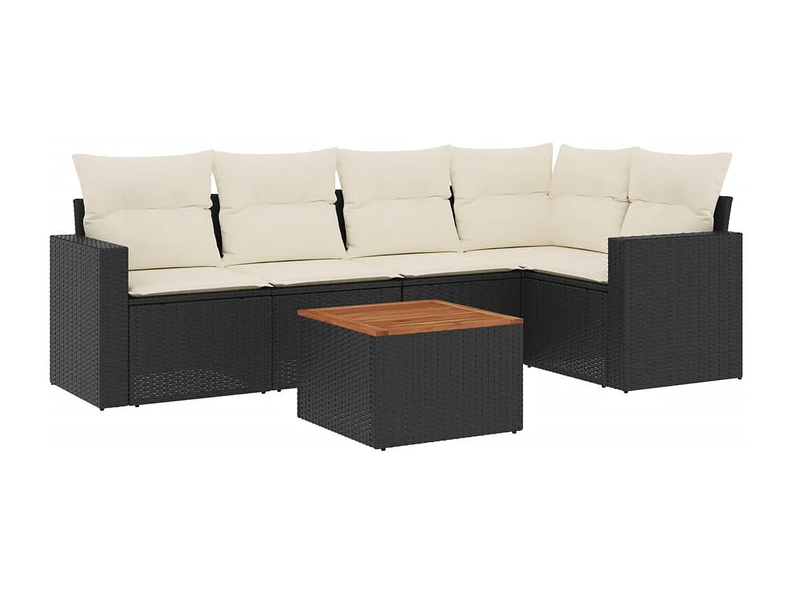 Salon de jardin 6 pcs avec coussins noir résine tressée