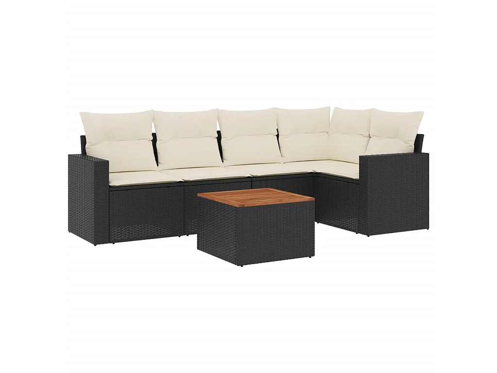6-tlg. Garten-Sofagarnitur mit Kissen Schwarz Poly Rattan