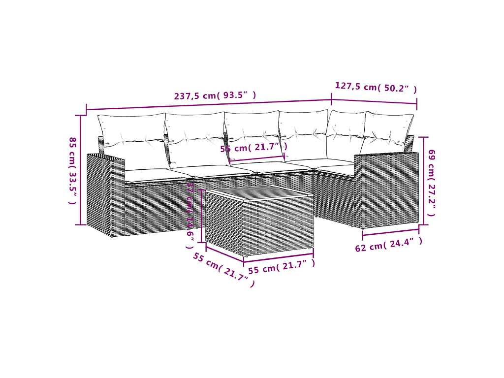 6-tlg. Garten-Sofagarnitur mit Kissen Schwarz Poly Rattan