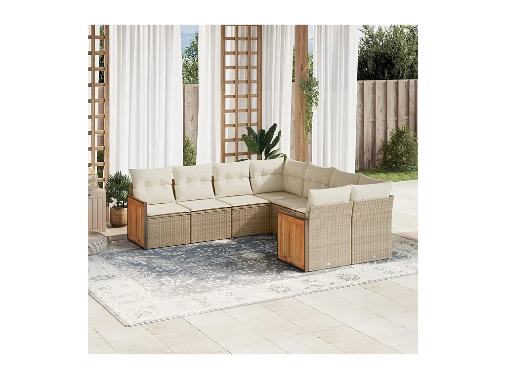 Salon de jardin avec coussins 8 pcs beige résine tressée