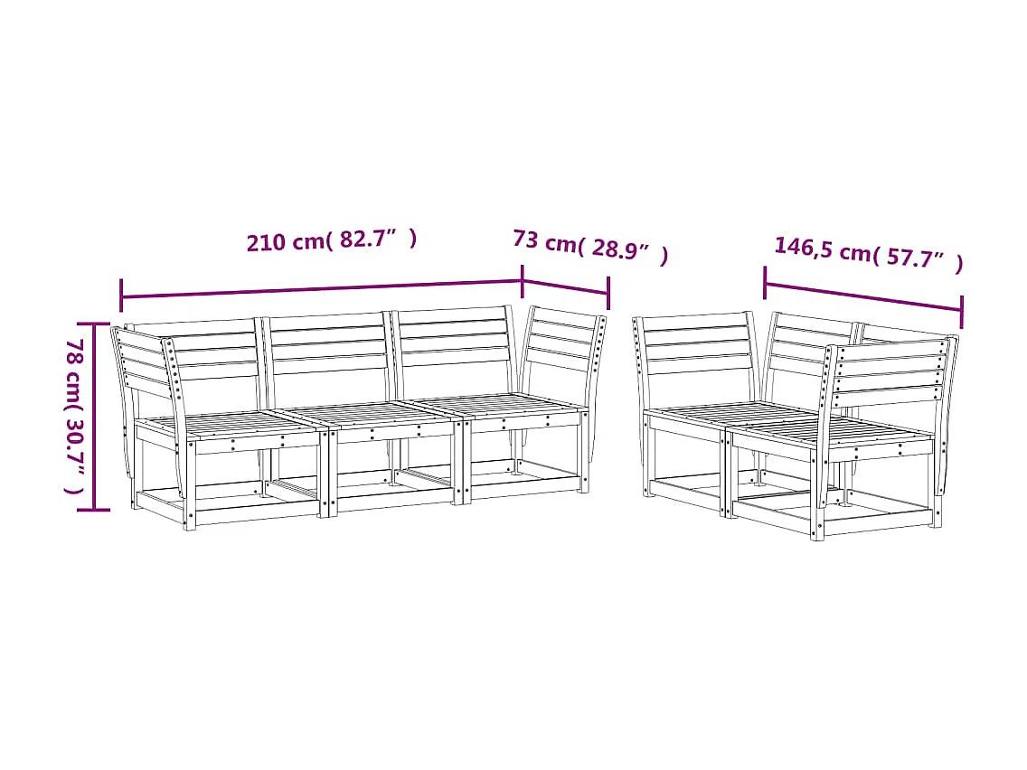 Salon de jardin 5 pcs cire marron bois de pin massif