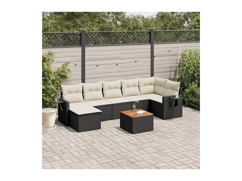 Set de sofás de jardín 8 piezas y cojines ratán sintético negro