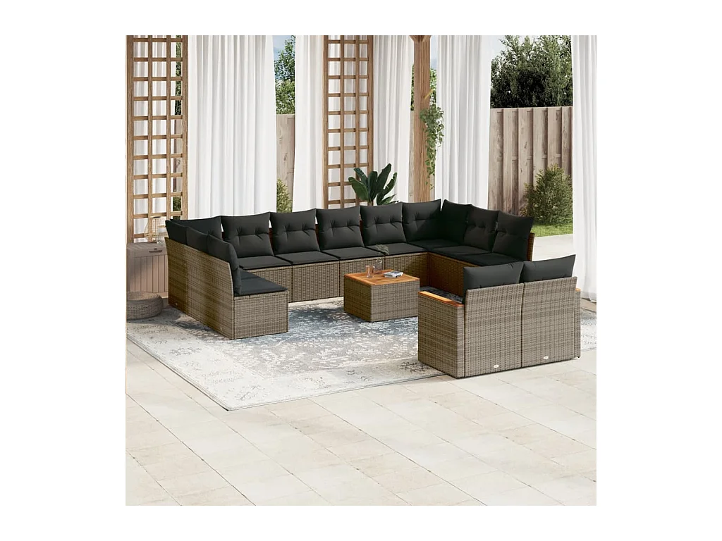 13-delige Loungeset met kussens poly rattan grijs