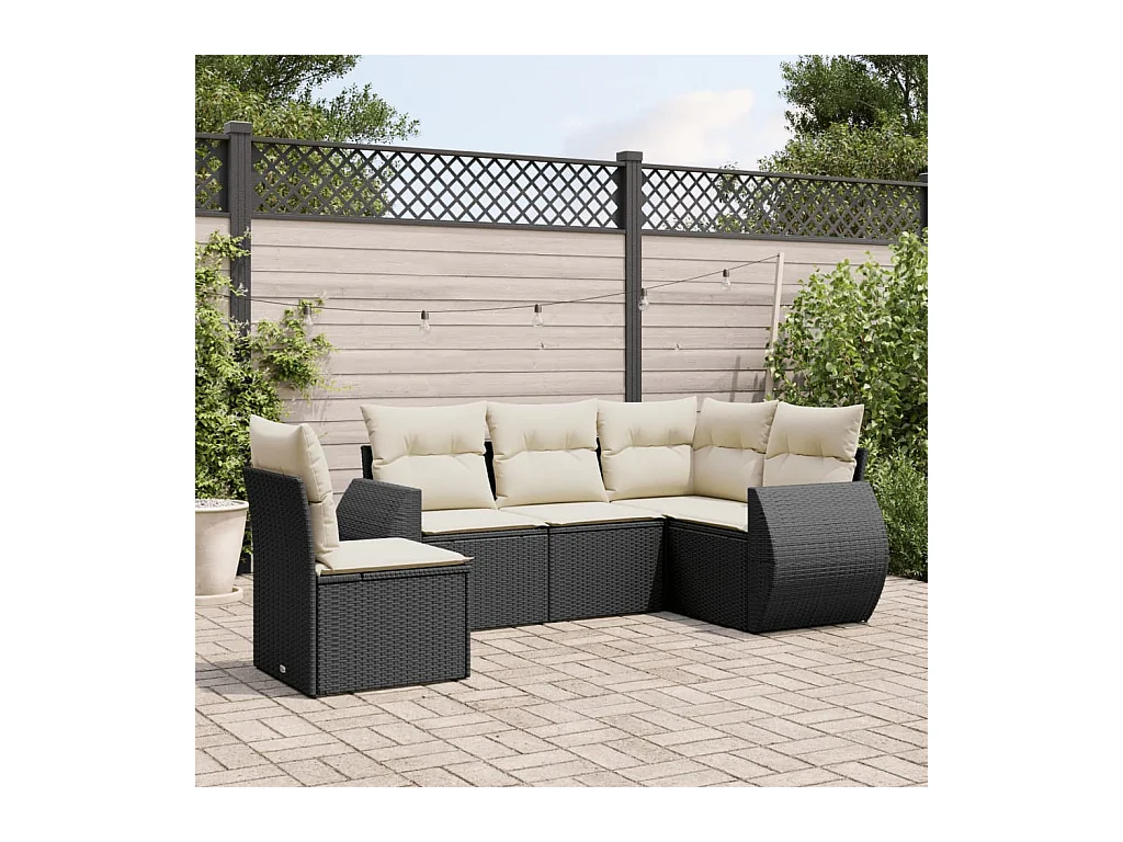 Set Divani da Giardino 5 pz con Cuscini in Polyrattan Nero
