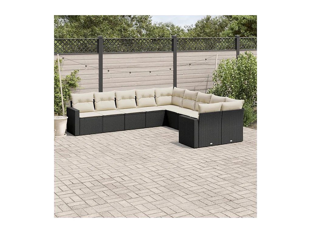 Salon de jardin 10 pcs avec coussins noir résine tressée