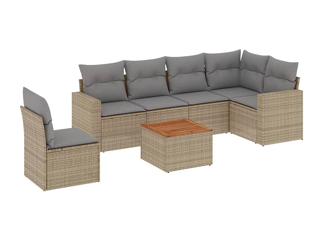 Set Divano da Giardino 7 pz con Cuscini Beige Misto Polyrattan