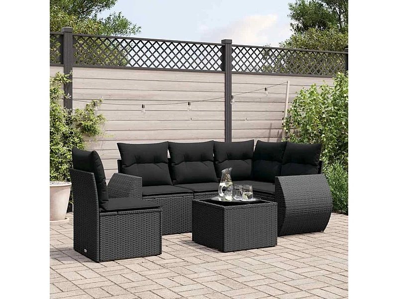 6-tlg. Garten-Sofagarnitur mit Kissen Schwarz Poly Rattan