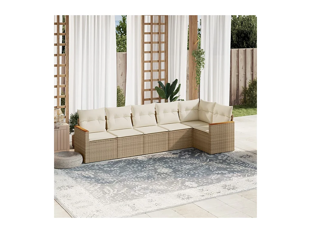 Salon de jardin avec coussins 6 pcs beige résine tressée